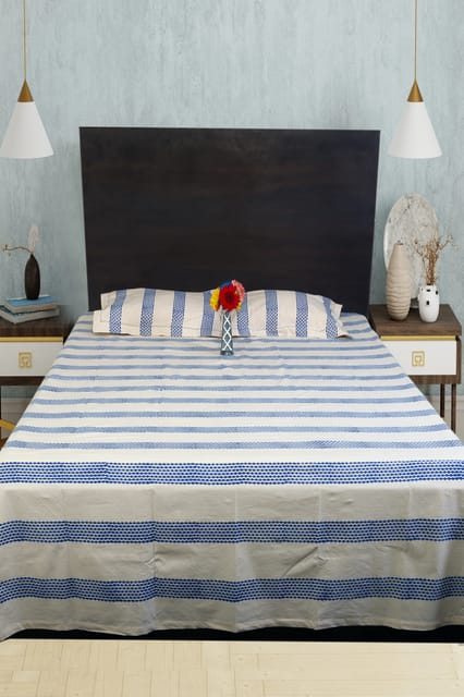 Rustic Route- Blue Stripe Print Bedspread with Pillow covers