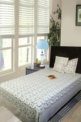 Rustic Route- Peacock Green & Aquamarine Green Flower of Grass print Bedspread with Pillow Covers