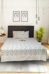 Rustic Route- Peacock Green & Aquamarine Green Flower of Grass print Bedspread with Pillow Covers