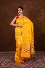 HKV Benaras -Pure Katan silk Kadhwa Bootidar with floral Border Banarasi Saree