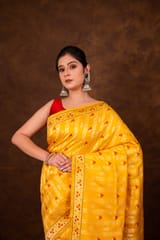 HKV Benaras -Pure Katan silk Kadhwa Bootidar with floral Border Banarasi Saree