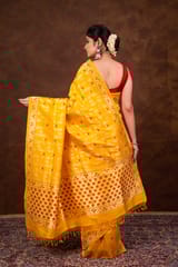 HKV Benaras -Pure Katan silk Kadhwa Bootidar with floral Border Banarasi Saree