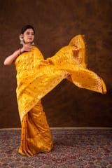 HKV Benaras -Pure Katan silk Kadhwa Bootidar with floral Border Banarasi Saree