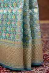 HKV Benaras -Pure Katan silk Kadhwa check Floral Bootidaar Jangla with Traditional Border Banarasi Saree