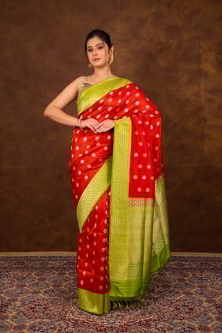 HKV Benaras -Pure Katan silk Kadhwa Jangla with Kadiyal Border Banarasi Saree