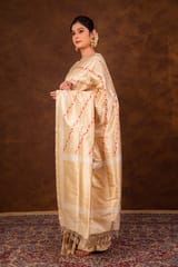 HKV Benaras -Pure Katan Silk Off White Kadhwa Meenakari Banarasi Saree