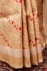 HKV Benaras -Pure Katan Silk Off White Kadhwa Meenakari Banarasi Saree