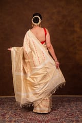 HKV Benaras -Pure Katan Silk Off White Kadhwa Meenakari Banarasi Saree