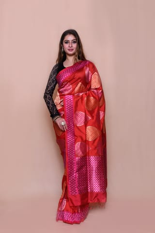 HKV Benaras -Pure Katan Silk Paan Meenakari Kadhwa Boota Banarasi saree