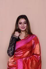 HKV Benaras -Pure Katan Silk Paan Meenakari Kadhwa Boota Banarasi saree