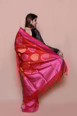HKV Benaras -Pure Katan Silk Paan Meenakari Kadhwa Boota Banarasi saree
