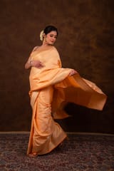 HKV Benaras -Pure Katan Silk Pastel Orange Kadhwa Satin Tanchoi Banarasi Saree