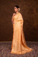 HKV Benaras -Pure Katan Silk Pastel Orange Kadhwa Satin Tanchoi Banarasi Saree