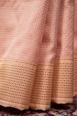 HKV Benaras -Pure Katan Silk Pastel Peach Kadhwa Satin Tanchoi Banarasi Saree