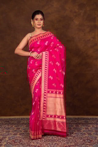 HKV Benaras -Pure Katan Silk Rani Pink Kadhwa Meenakari Banarasi Saree