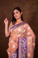 HKV Benaras -Pure Kora Organza silk Kadhwa Bootidar with Kadhiyal floral Border Banarasi Saree