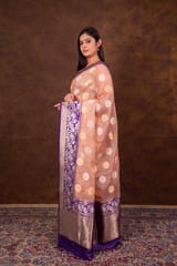 HKV Benaras -Pure Kora Organza silk Kadhwa Bootidar with Kadhiyal floral Border Banarasi Saree