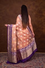 HKV Benaras -Pure Kora Organza silk Kadhwa Bootidar with Kadhiyal floral Border Banarasi Saree