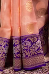 HKV Benaras -Pure Kora Organza silk Kadhwa Bootidar with Kadhiyal floral Border Banarasi Saree