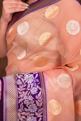 HKV Benaras -Pure Kora Organza silk Kadhwa Bootidar with Kadhiyal floral Border Banarasi Saree