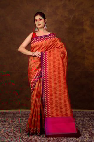 HKV Benaras -Pure Organza silk Cotton Cutwork with contemporary Border Banarasi Saree