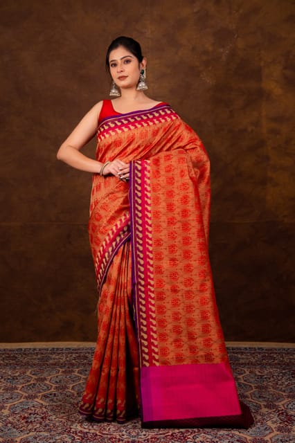 HKV Benaras -Pure Organza silk Cotton Cutwork with contemporary Border Banarasi Saree