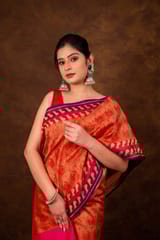 HKV Benaras -Pure Organza silk Cotton Cutwork with contemporary Border Banarasi Saree