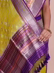 HKV Benaras -Temple Butidaar Multi Color Border Pure Silk Chiffon Georgette Saree