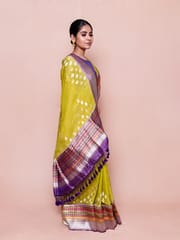HKV Benaras -Temple Butidaar Multi Color Border Pure Silk Chiffon Georgette Saree