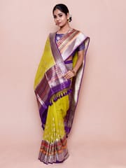 HKV Benaras -Temple Butidaar Multi Color Border Pure Silk Chiffon Georgette Saree