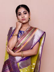 HKV Benaras -Temple Butidaar Multi Color Border Pure Silk Chiffon Georgette Saree