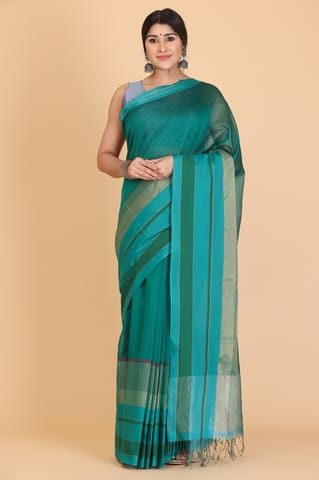 Living Looms of India - Maheshwari Cotton Patta Border Green Cotton and Silk Saree