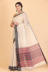 Living Looms of India - Maheshwari Resham Ruiphool Border Grey Saree