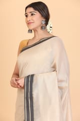 Living Looms of India - Maheshwari Resham Ruiphool Border Grey Saree