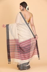 Living Looms of India - Maheshwari Resham Ruiphool Border Grey Saree