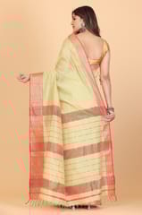 Living Looms of India - Zig Zag Chatai Border Light Green Maheshwari Tissue Saree