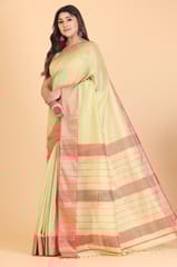 Living Looms of India - Zig Zag Chatai Border Light Green Maheshwari Tissue Saree