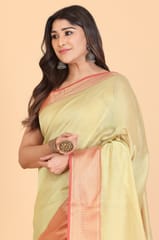 Living Looms of India - Zig Zag Chatai Border Light Green Maheshwari Tissue Saree
