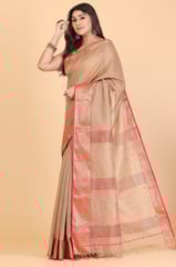 Living Looms of India - Zig Zag Chatai border Maheshwari Tissue Saree