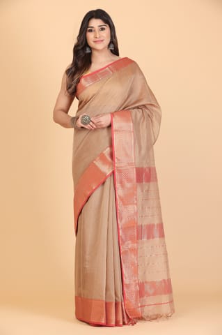 Living Looms of India - Zig Zag Chatai border Maheshwari Tissue Saree