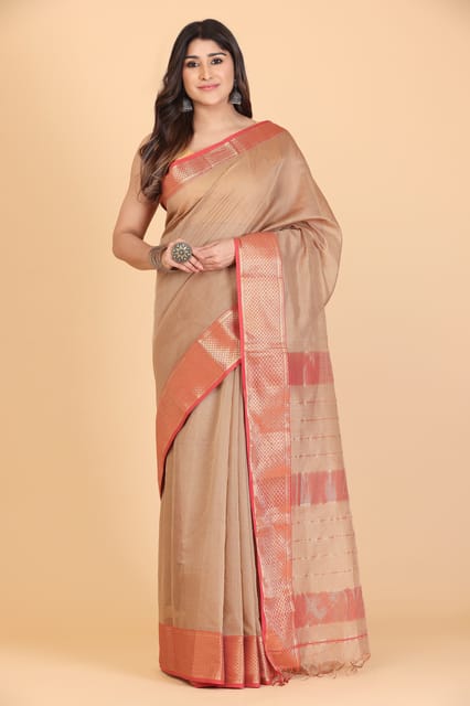 Living Looms of India - Zig Zag Chatai border Maheshwari Tissue Saree