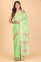 Living Looms of India - Mint Green Zig Zag Chatai border Maheshwari Tissue Saree