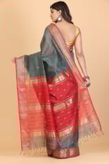 Living Looms of India - Big Umbi Buti Sage Green Maheshwari Cotton and Silk Saree