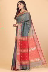 Living Looms of India - Big Umbi Buti Sage Green Maheshwari Cotton and Silk Saree