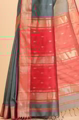 Living Looms of India - Big Umbi Buti Sage Green Maheshwari Cotton and Silk Saree