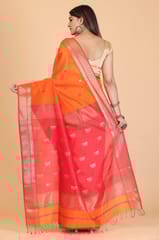 Living Looms of India - Orange Bhund Buti Maheshwari Saree with Gold Zari Work