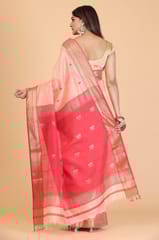 Living Looms of India - Salmon Pink Bhund Buti Maheshwari Saree with Gold Zari Work