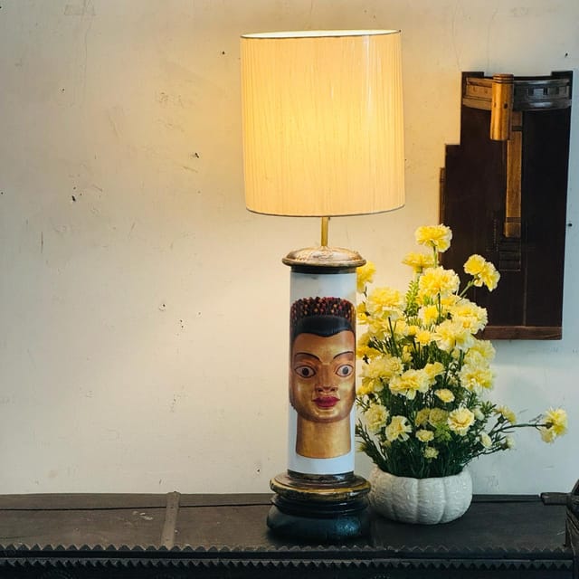 Khoj Crafts - Wooden lamp : Noor 11  ( Shade Included )