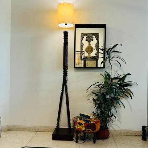 Khoj Crafts - Tall, Tripod, Floor Lamp : Noor 33 (Shade included)