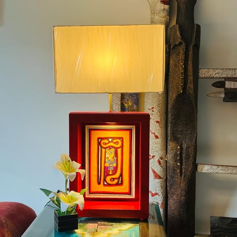 Khoj Crafts - Aabroo : Madhubani lamp  ( Shade Included, 1.5 feet high )